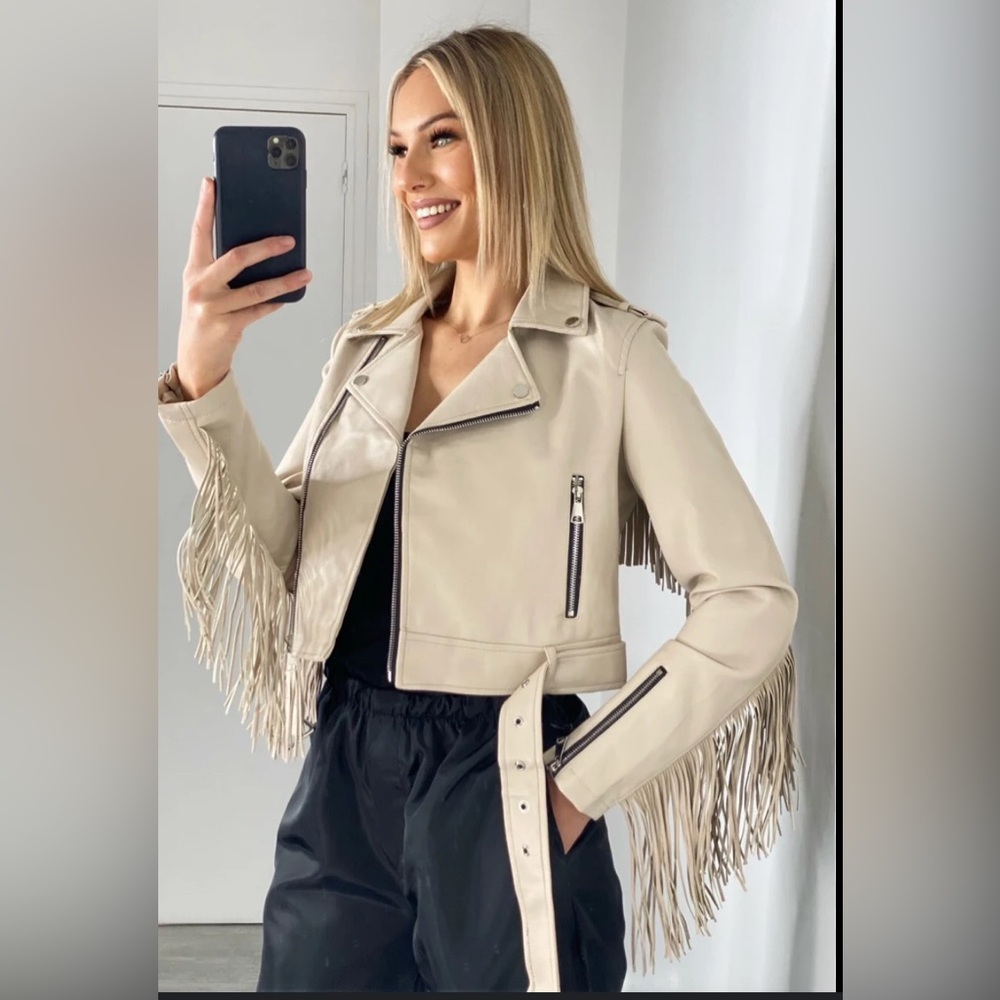 Copperose Faux Leather Jacket with fringe